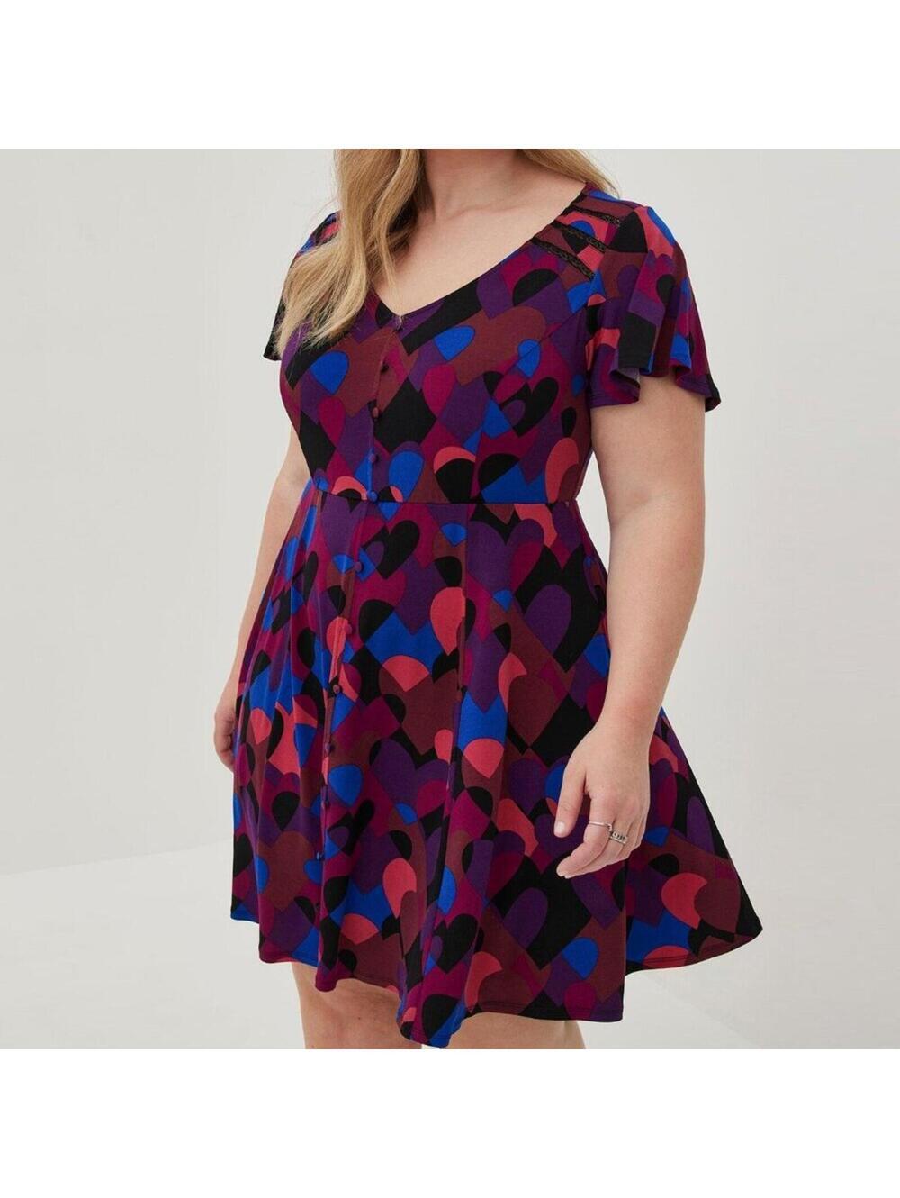 Torrid Heart Flutter Mini Dress Studio Knit V-Neck 0 Large 12 NWT Purple Pink